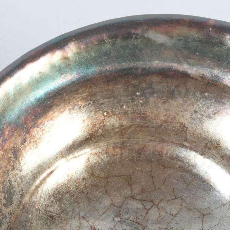 茶道具 八坂焼 赤楽 金銀二段 嶋台茶碗 共箱 V 9818 茶器/