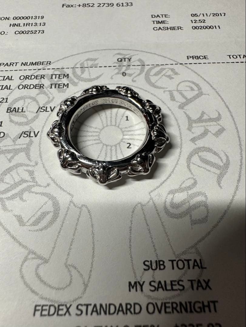 クロムハーツ　クロスバンド　リング　17号指輪　シルバー925インボイス