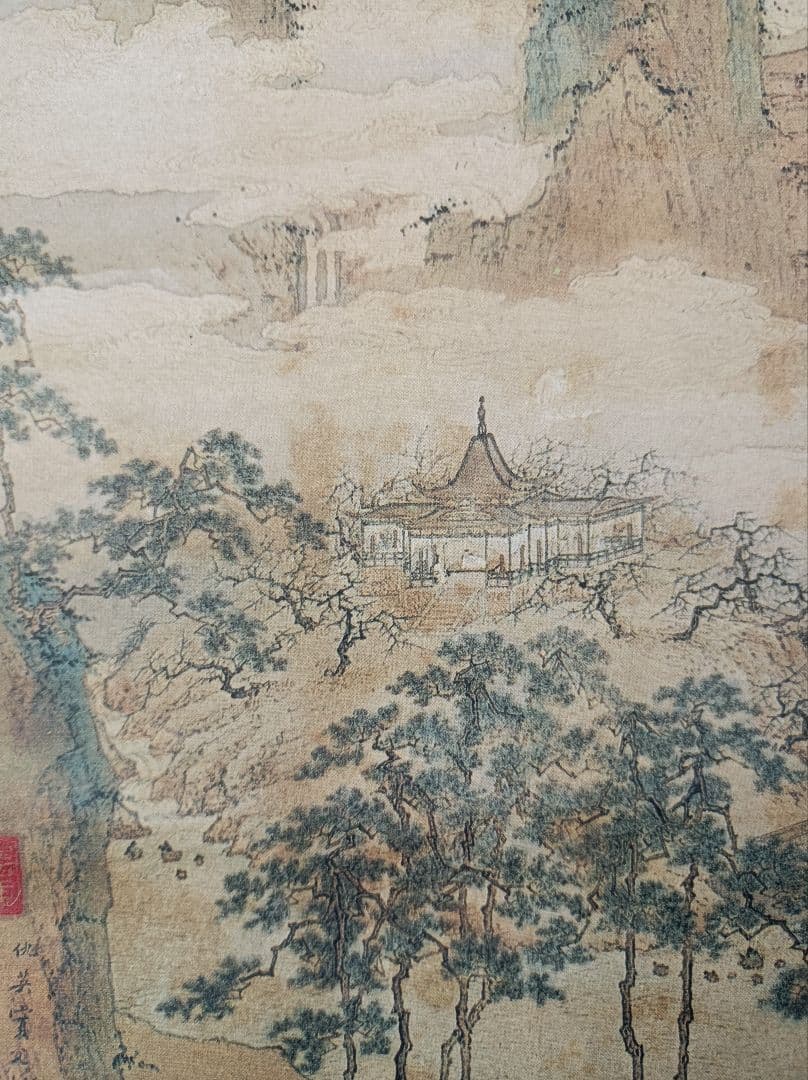 レア 仇英 軸 おもてなし 開運 絵 滝 山水 城 中国 美術 骨董