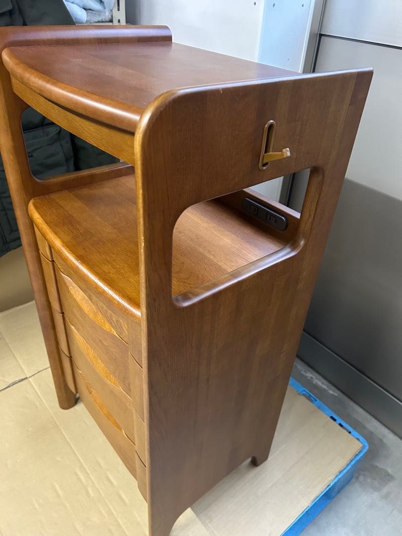 マルニ 天然木製 電話台・ファックス台 コンセント付き