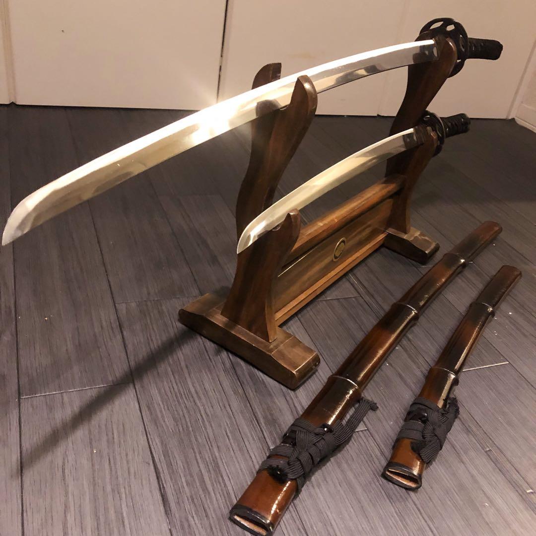 希少品　竹鞘　大小セット　竹筒拵　高級模造刀　居合刀　竹鞘太刀　2本セット