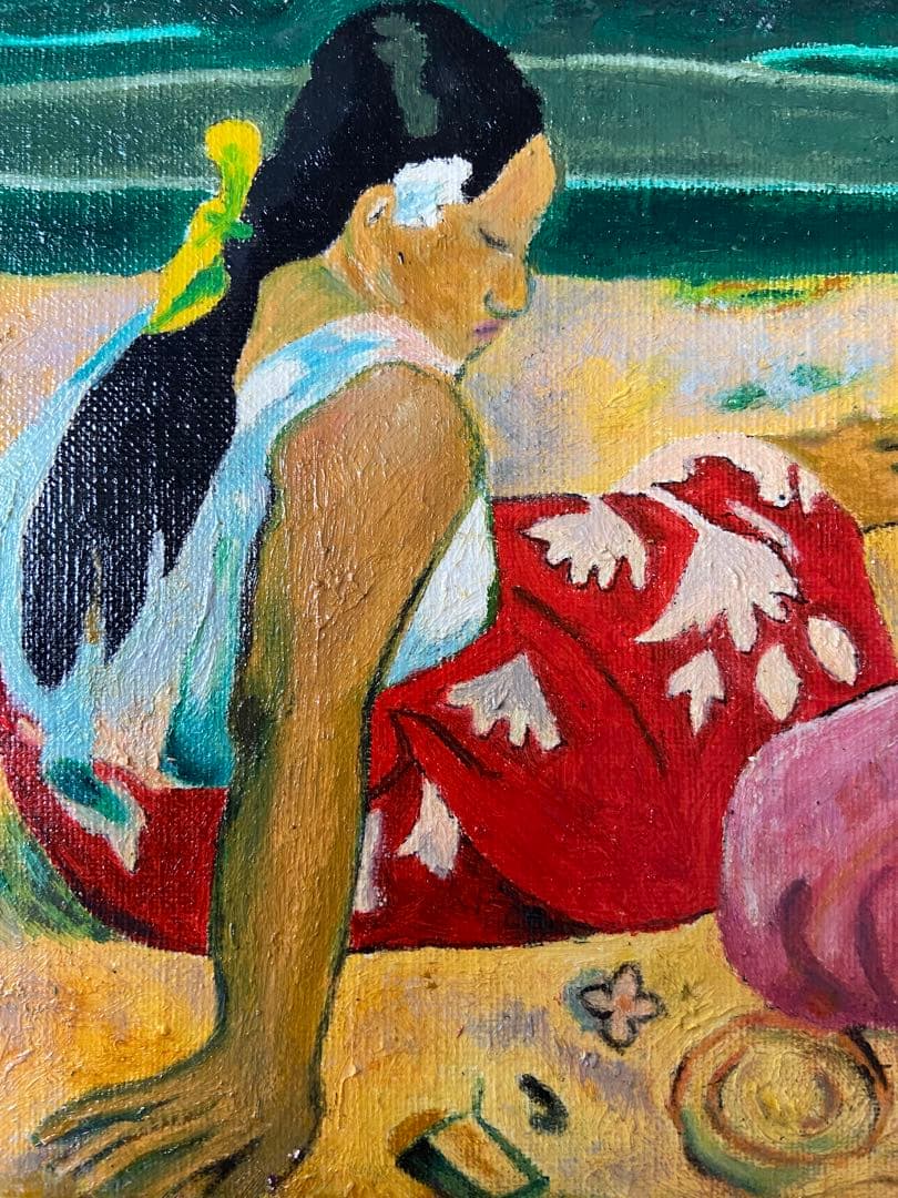 ゴーギャン　肉筆手描きの油絵模写画　浜辺の二人の女