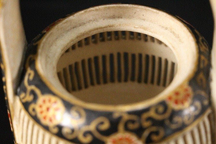 古薩摩 透かし 風呂敷包み 小物 香炉 置物 φ14.5cm 旧家蔵出