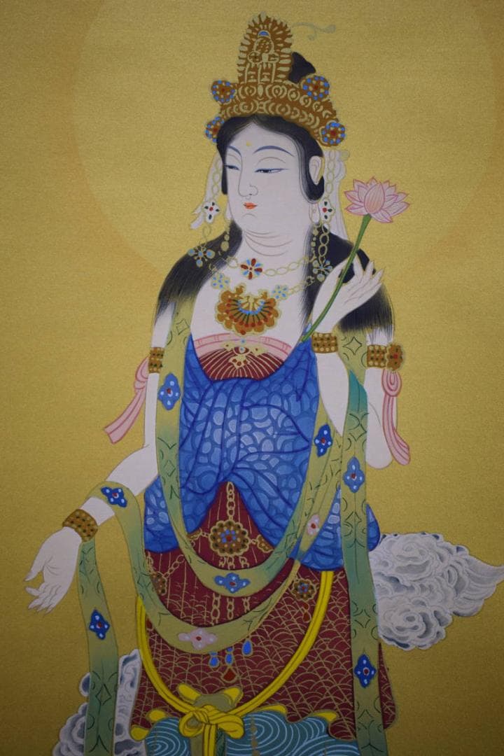 真作/国井道成/國井道成/寿観音図/桐共箱付/布袋屋掛軸HH-52