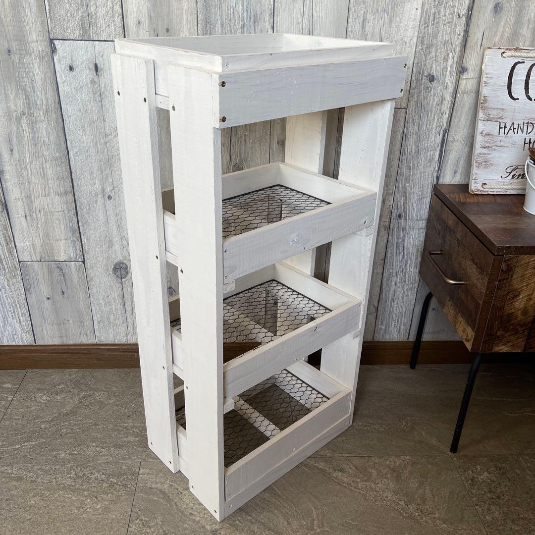 ホワイト 4段 引き出し ウッドシェルフ ハンドメイド 家具
