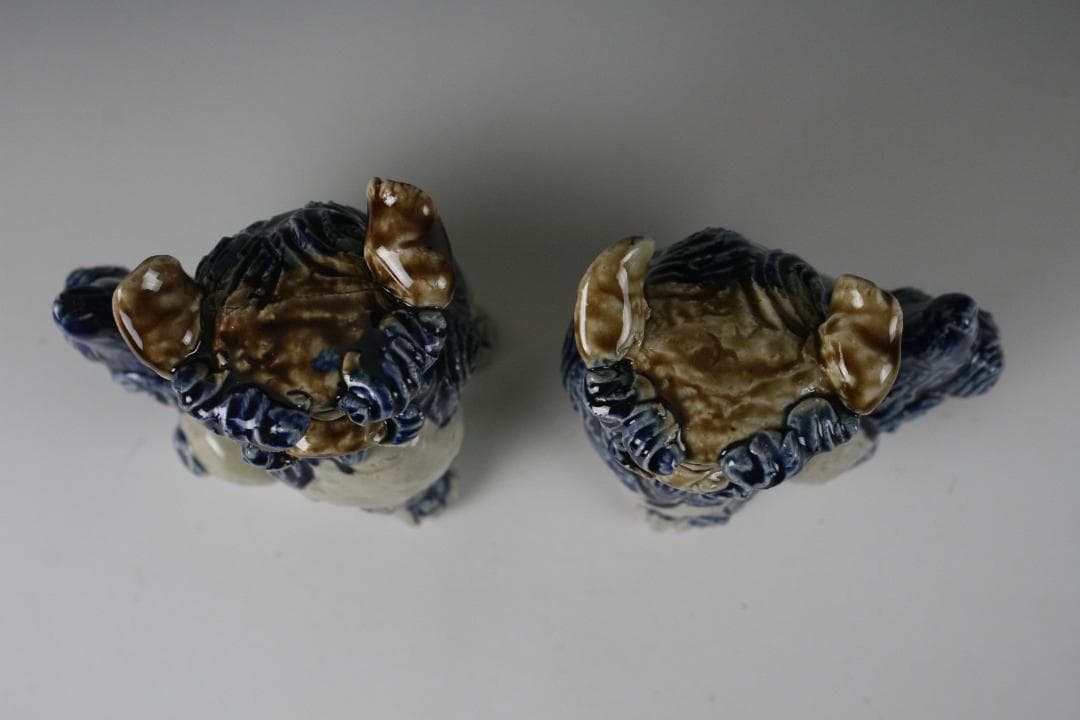 人間国宝金城次郎一門 金城敏徳 作 呉須色付立シーサー（中）1対