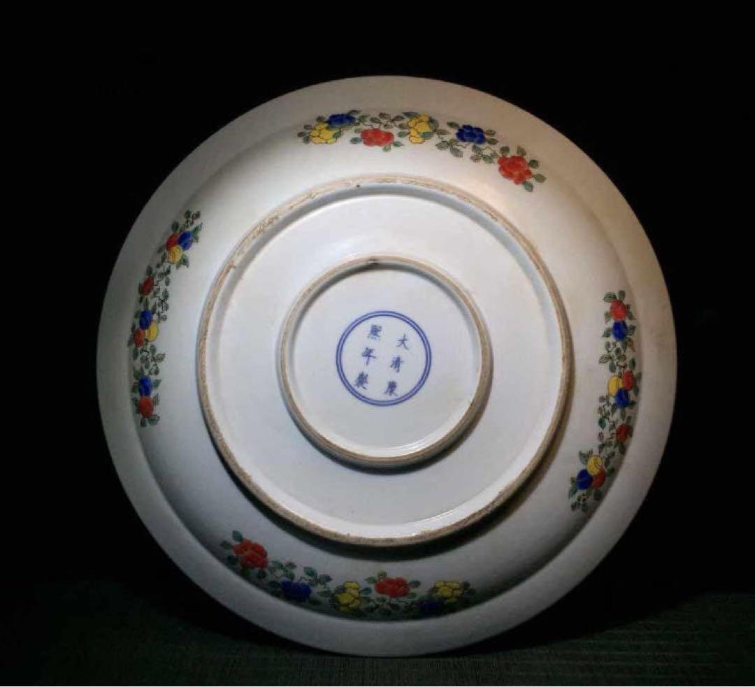 中国古美術・旧蔵粉彩陶芸・大清康熙年製　超大型盤龍彩飾皿・風水置物骨董品・極細工
