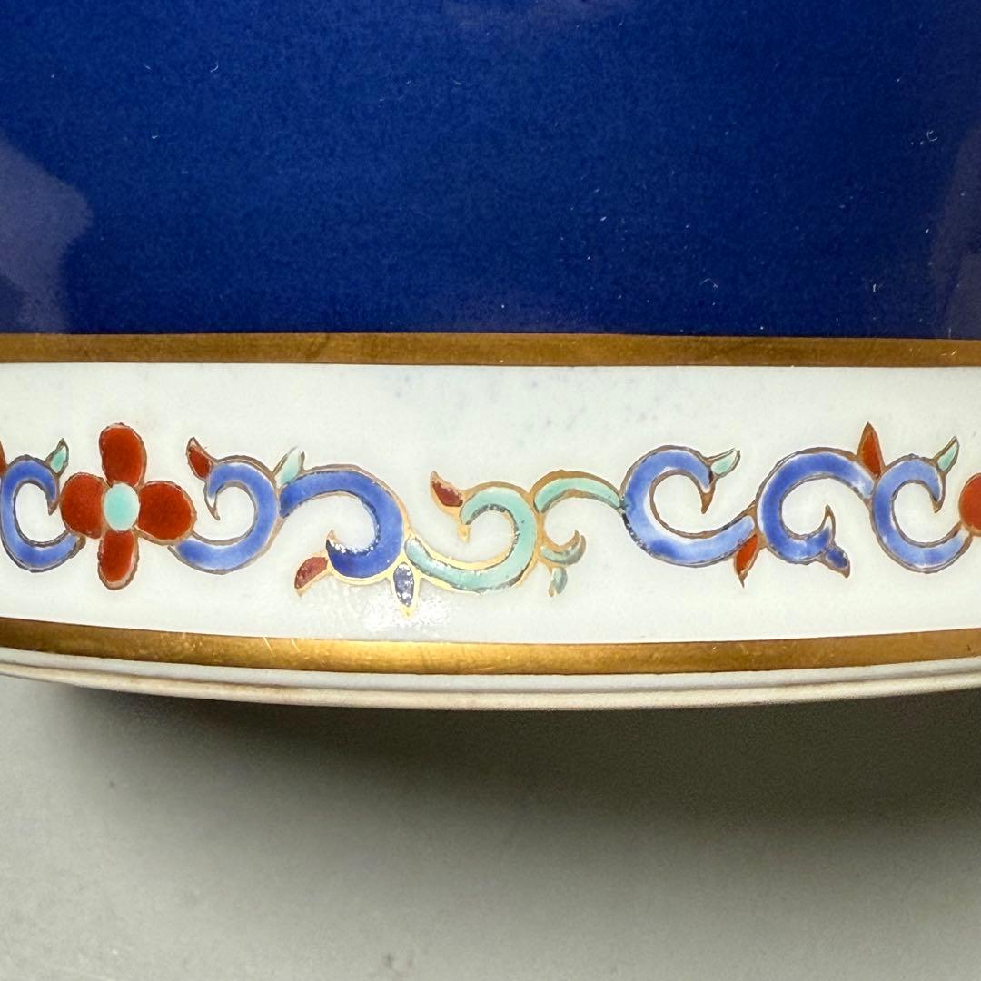 オールド香蘭社　昭和10年頃　色絵丸文様花瓶　鮮やかな香蘭社ブルー　里帰り品