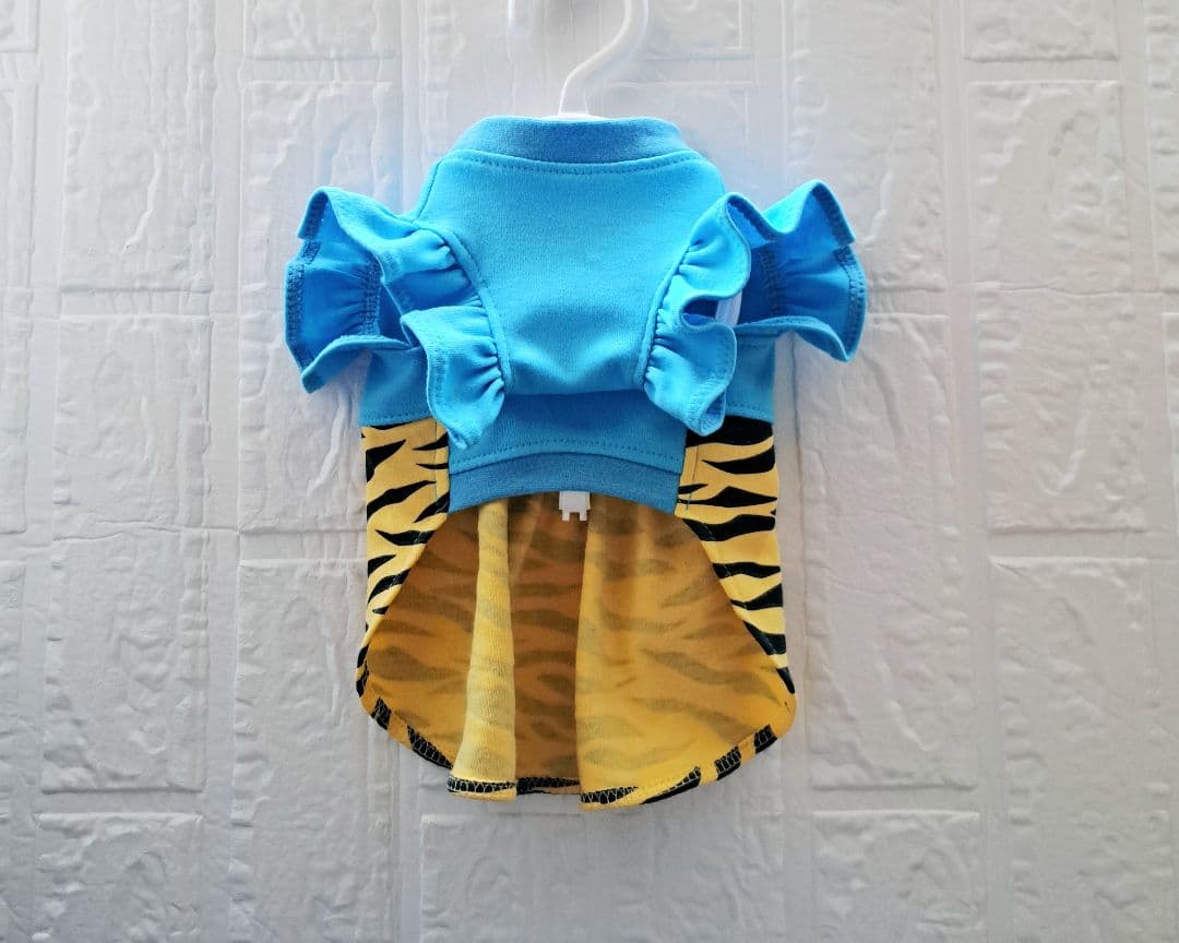 胴32 ハンドメイド 青鬼風ギャザーワンピース フリル袖 #犬節分 #ラメ