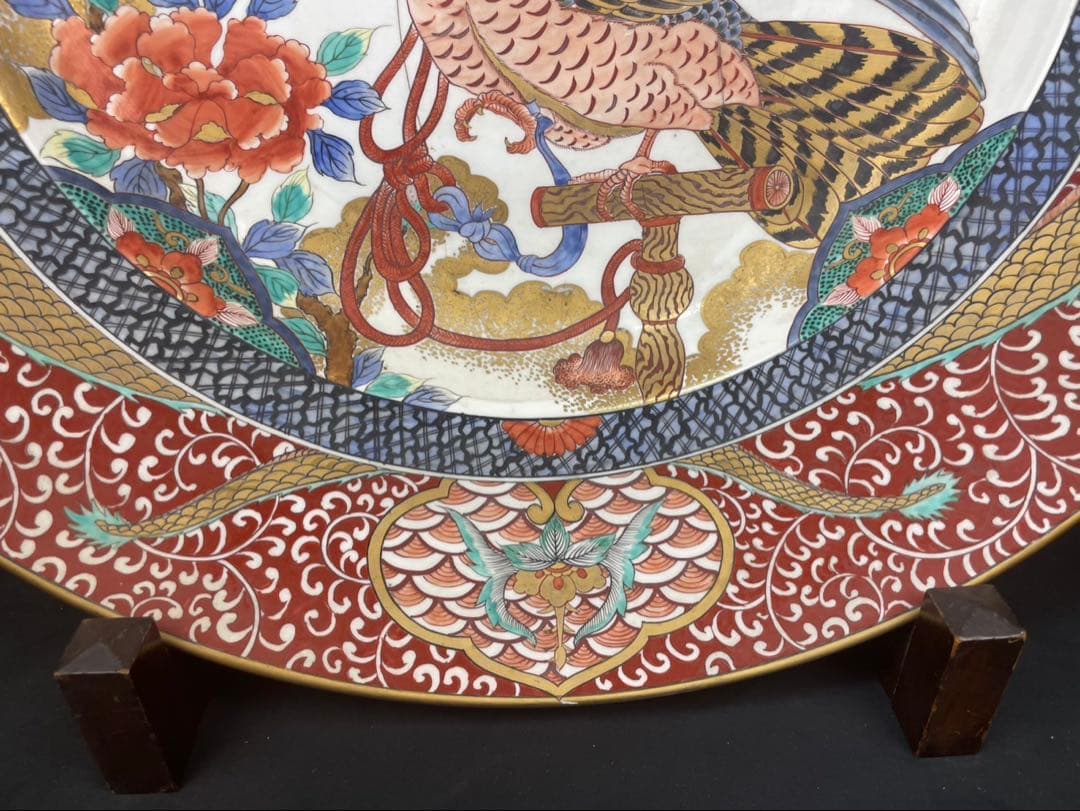 有田焼 神右衛門作 染錦 金襴 大皿 75cm鷲 鷹 双龍 唐草文様