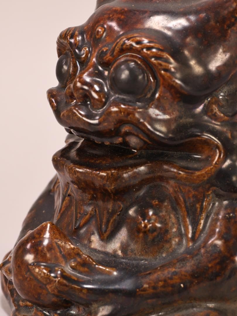 BK400 江戸期 古瀬戸焼 在銘あり 飴釉薬 鬼置物 魔除 風水 瀬戸