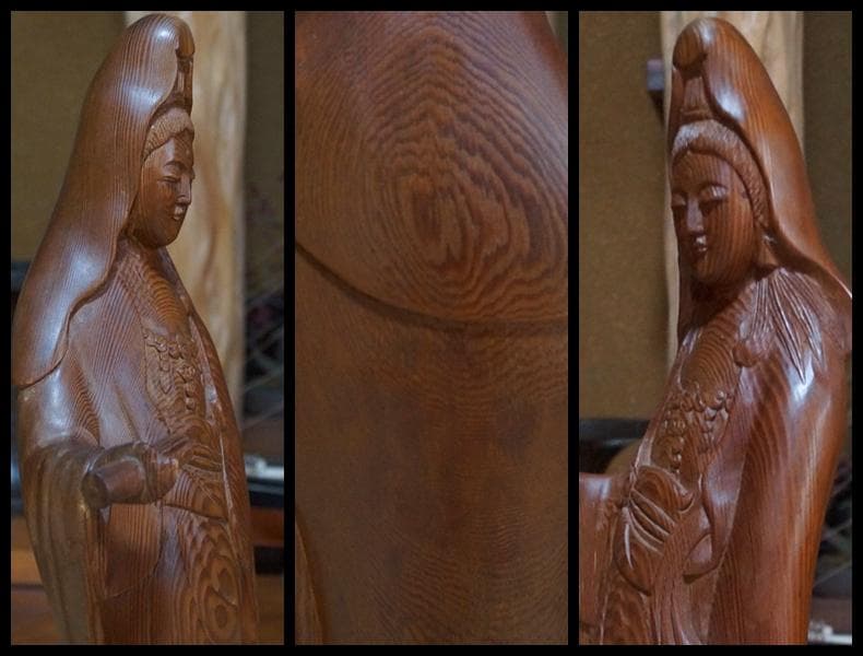 古杉 細工彫り『聖観音菩薩像』大型木製立像仏像仏教美術 美しい木目 高