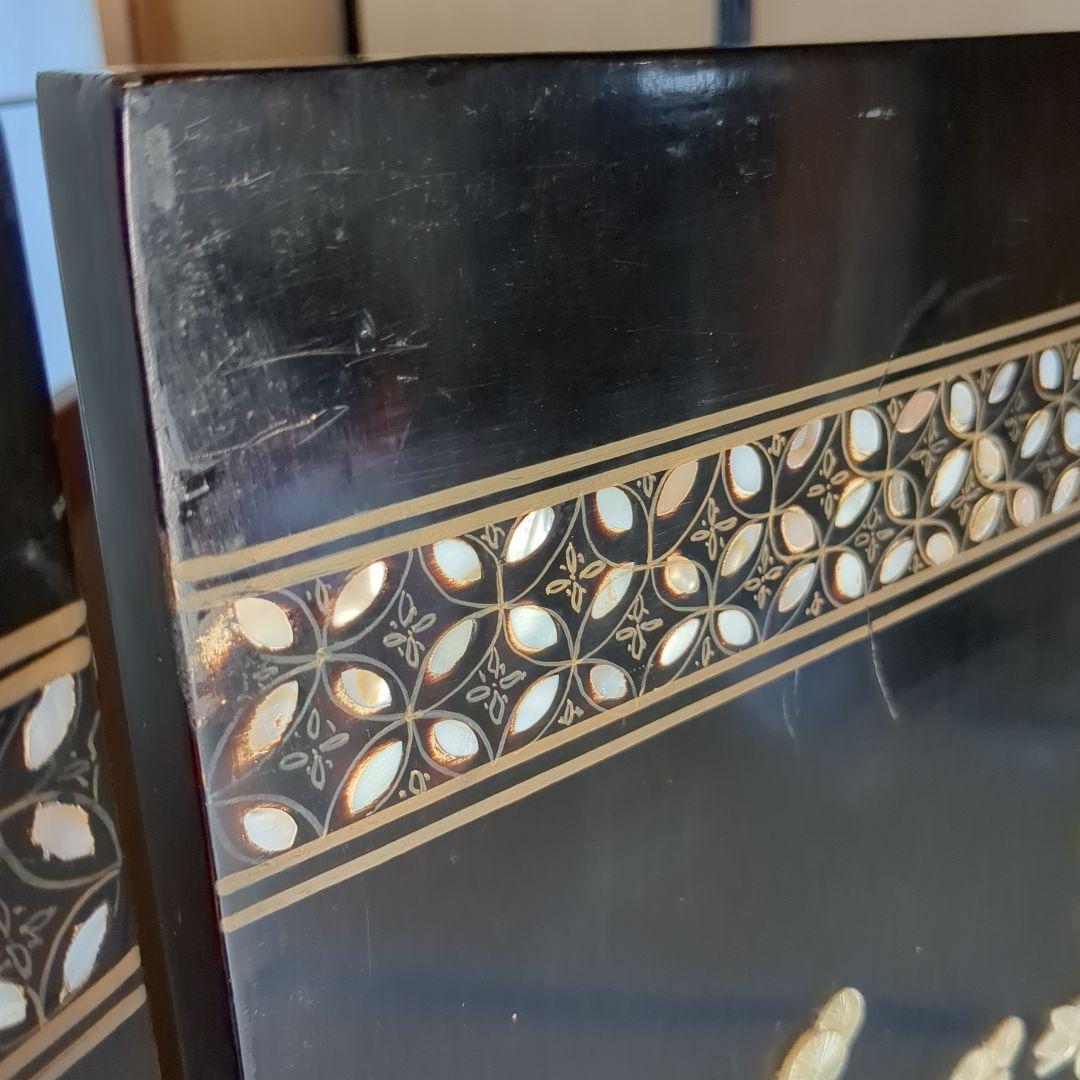 中国美術の螺鈿細工、 4つ折り衝立