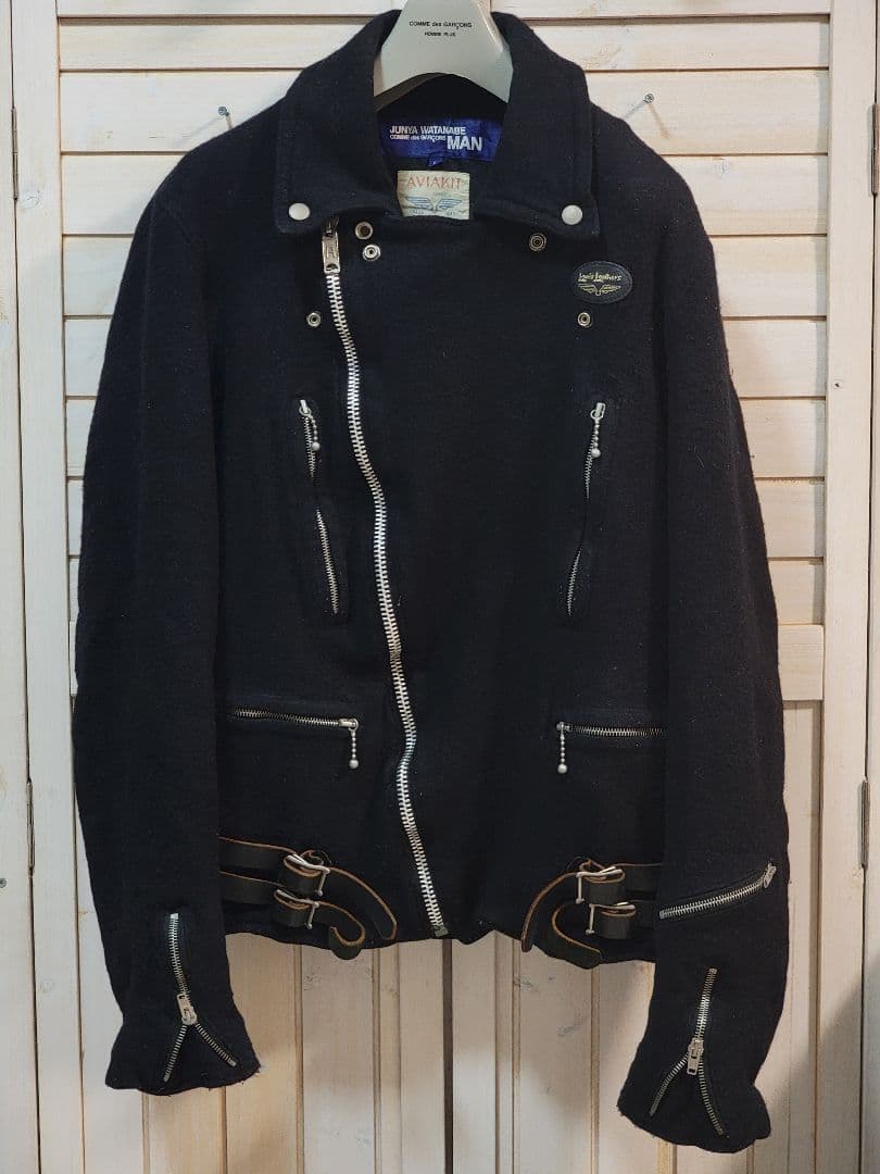 JUNYA MAN × ルイスレザー ダブルライダース 縮絨ウール ギャルソン