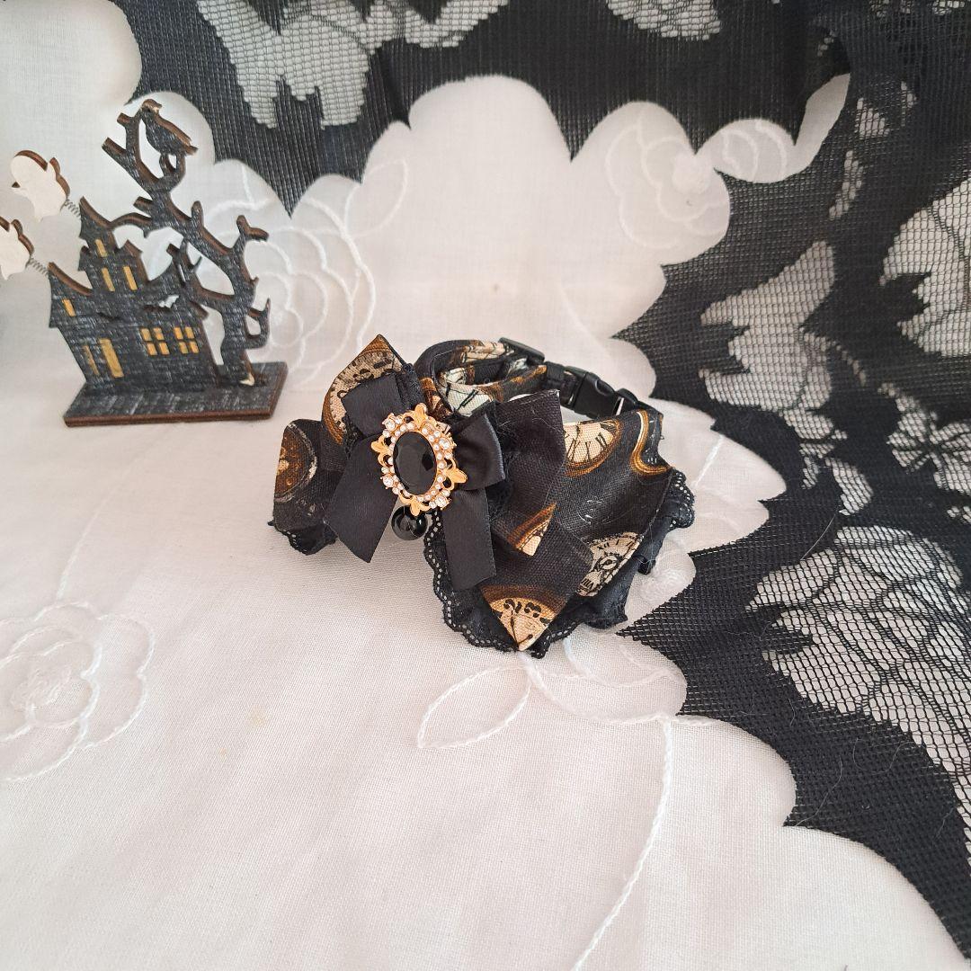 和風リボン(黒菊)わんちゃん猫ちゃん用首輪