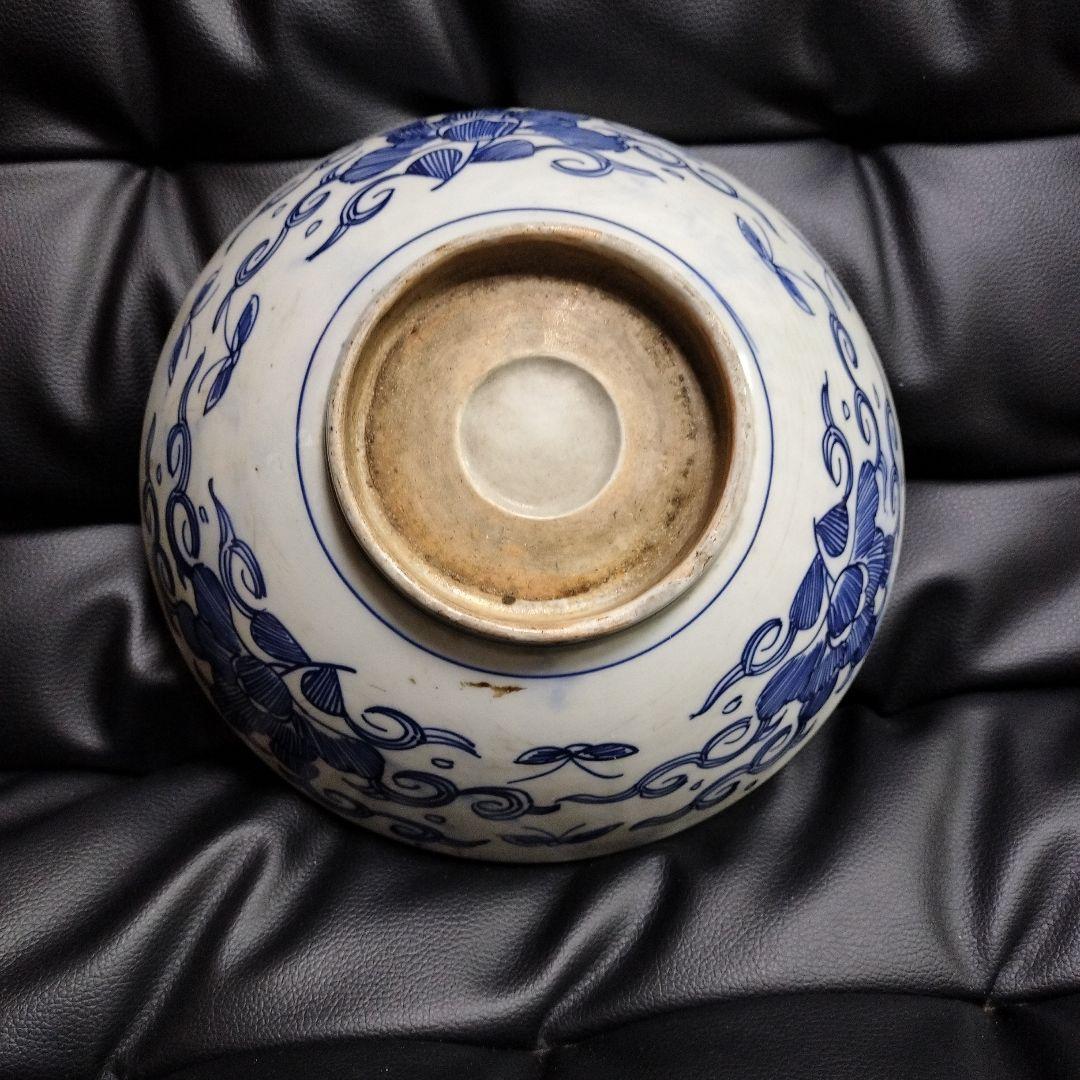 古砥部 共箱 明治初期 染付花文印深鉢 古美術 骨董