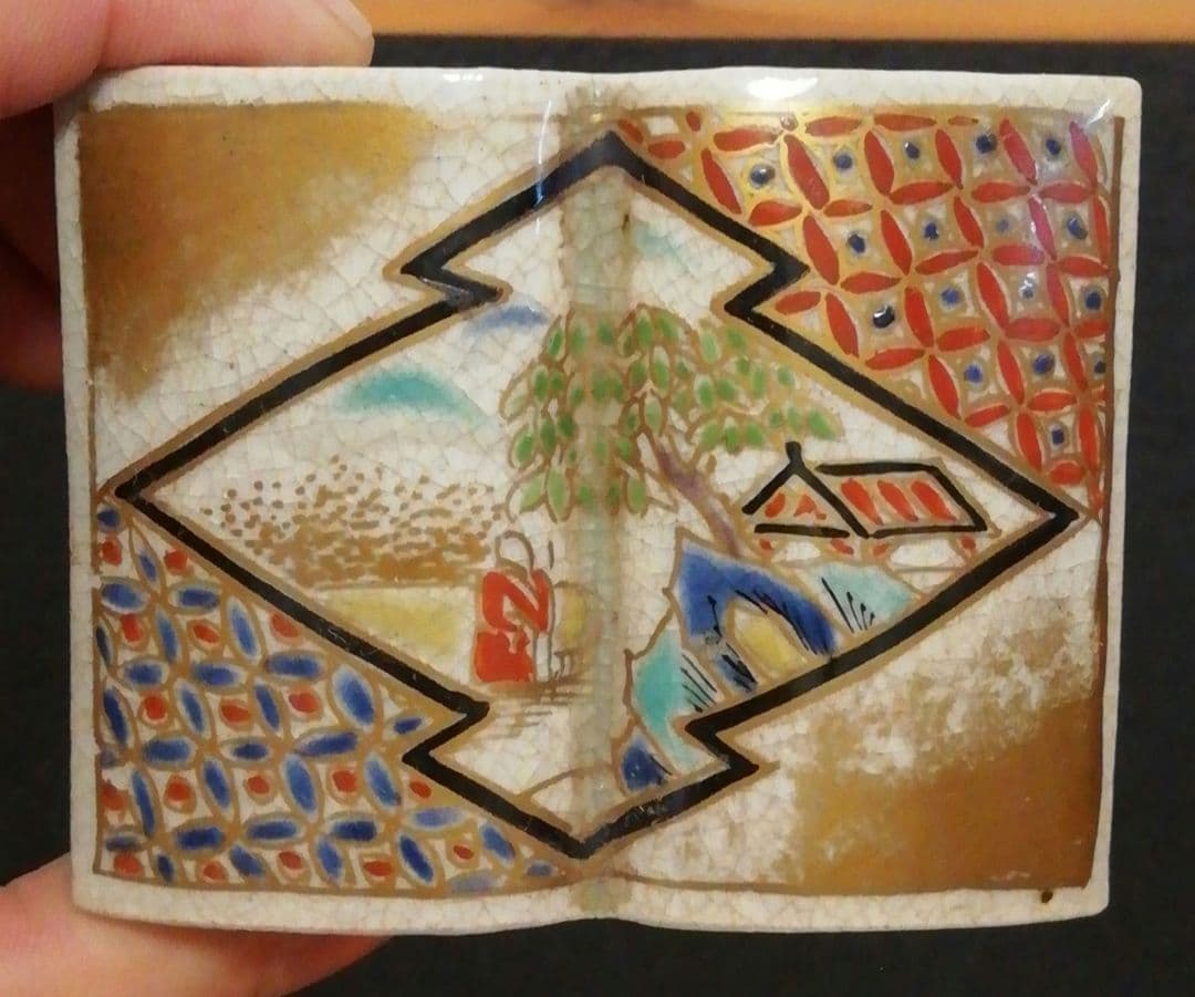 真葛香山作 色絵 本型 香合 箱付 茶道具