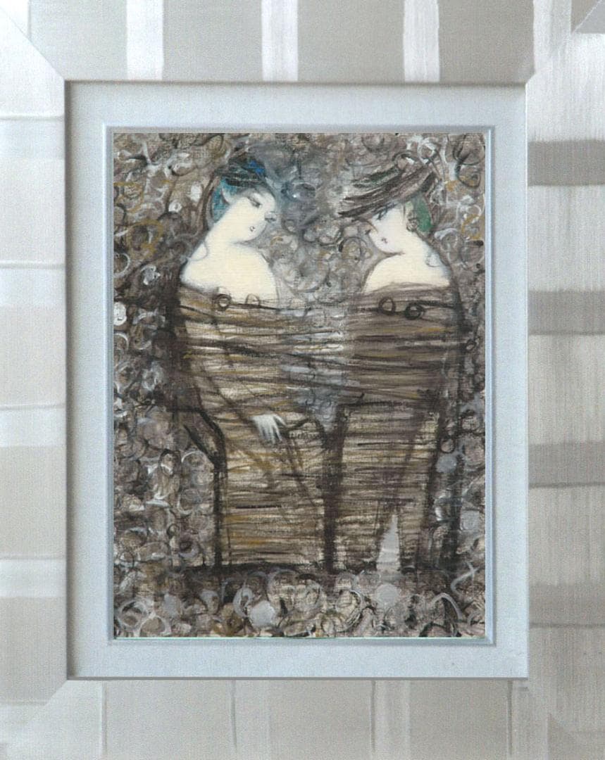 油絵 菅家令子 絵 絵画 インテリア 額付(黒) F6-083011 人物 女性