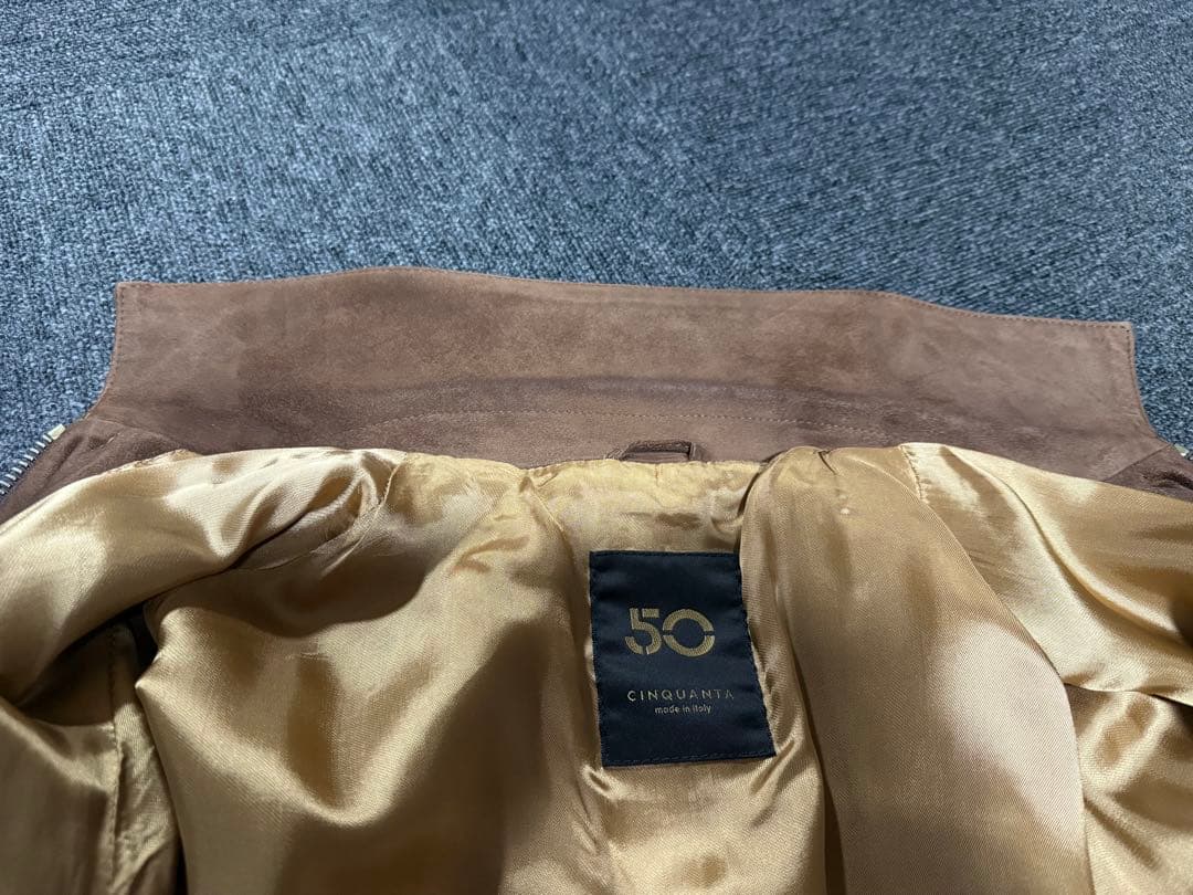 チンクアンタ CINQUANTA 襟付スエードシングルライダース ブラウン 44