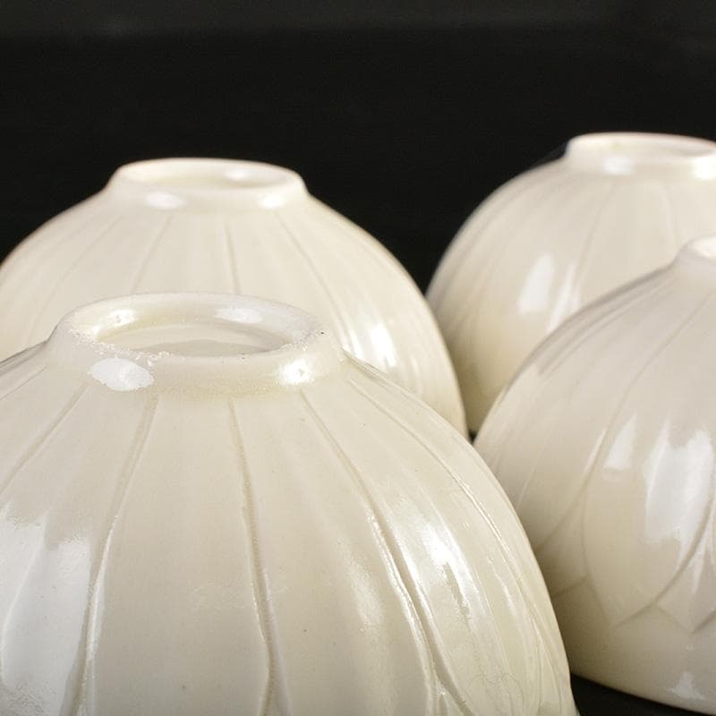 中国 徳化窯白磁 蓮弁刻 煎茶碗 盃 五客 M 8709E