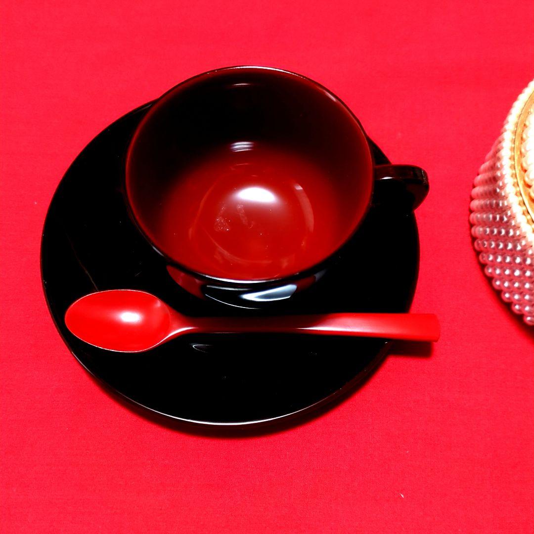 赤と黒の漆器カップとスプーンセット 輪島塗本舗 福忠 能登輪島 ［新品·