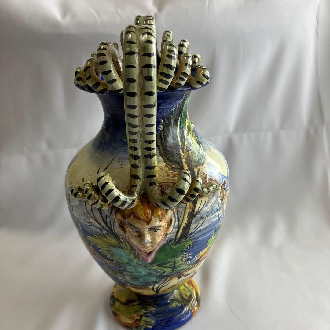 伊太利 マジョリカ 双耳壺 美術品・アンティーク・コレクション