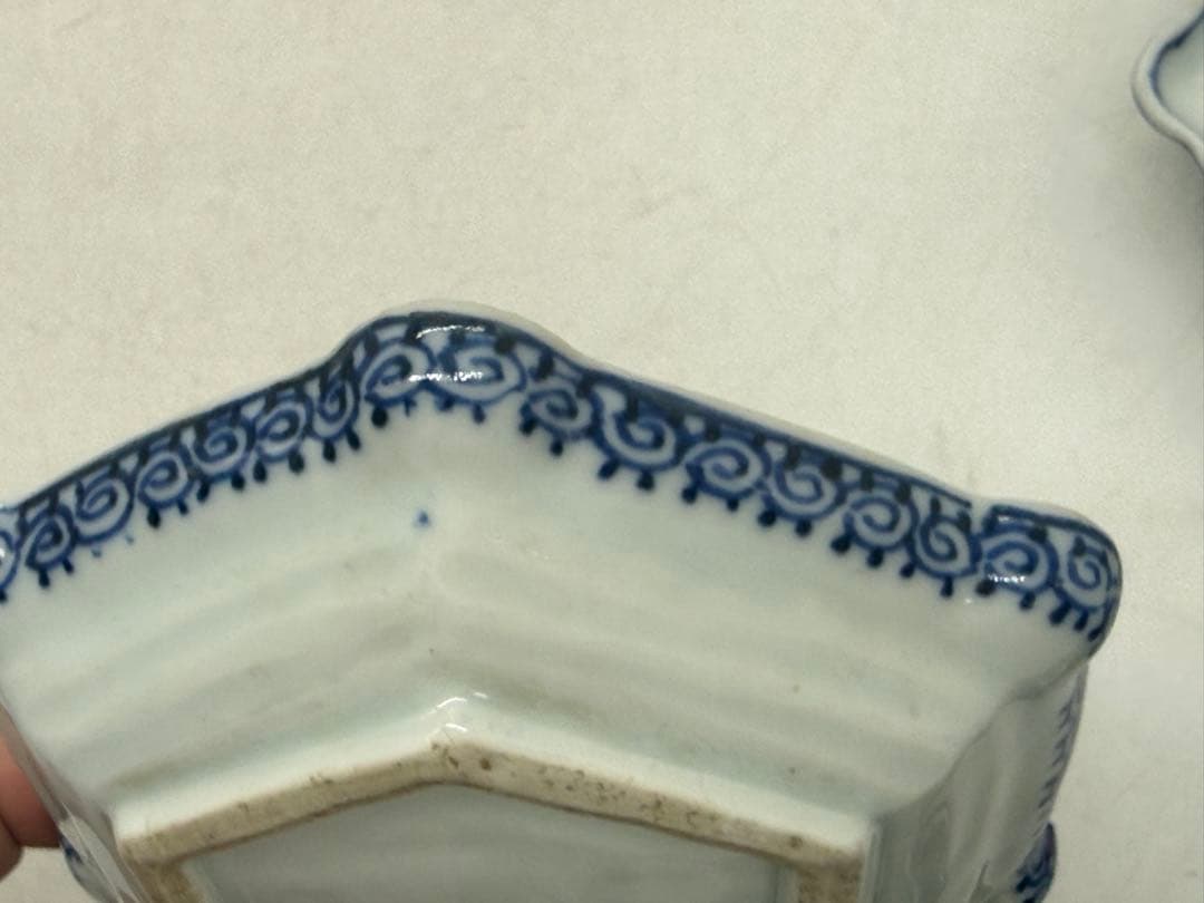 明時代 古染 染付山水人物紋角皿6点 古渡 送料込み