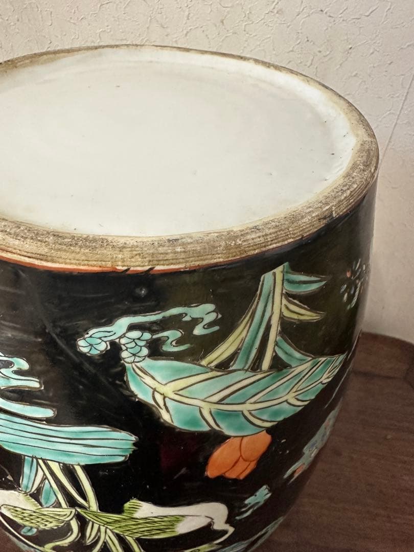 中国 五彩 粉彩 染付 壺 蓮鴨図 古美術 アンティーク 時代物