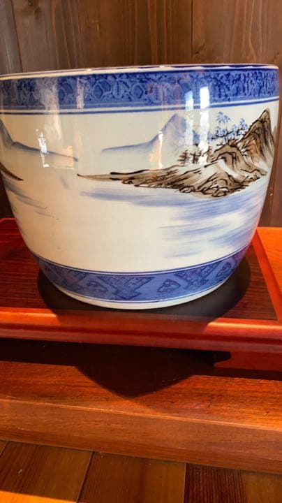 古物 火鉢 瀬戸火鉢 メダカ鉢 山水画 染付 山水風景の値段と価格推移