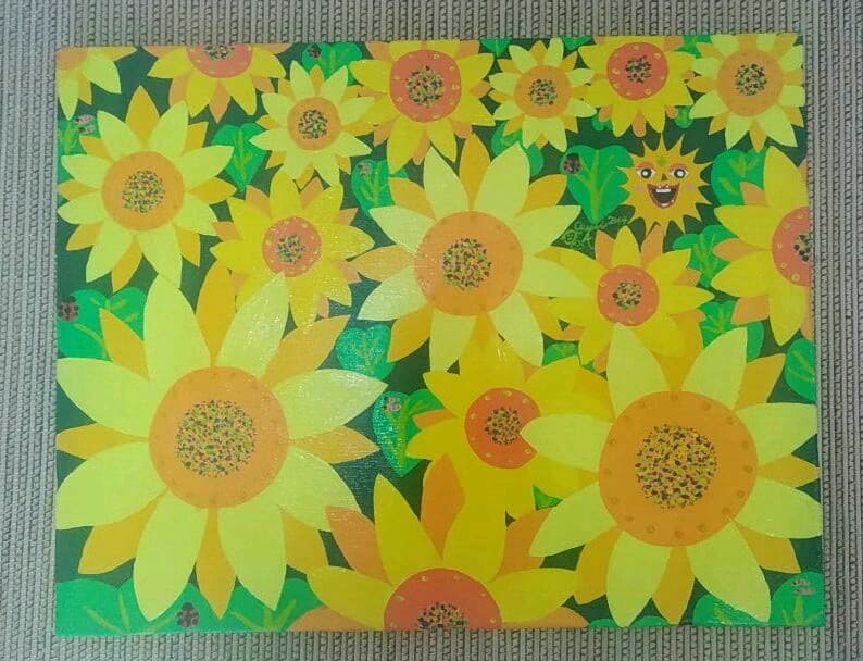 ハッピー太陽画家　小楠アキコ　作品　F6号　ハッピーひまわり