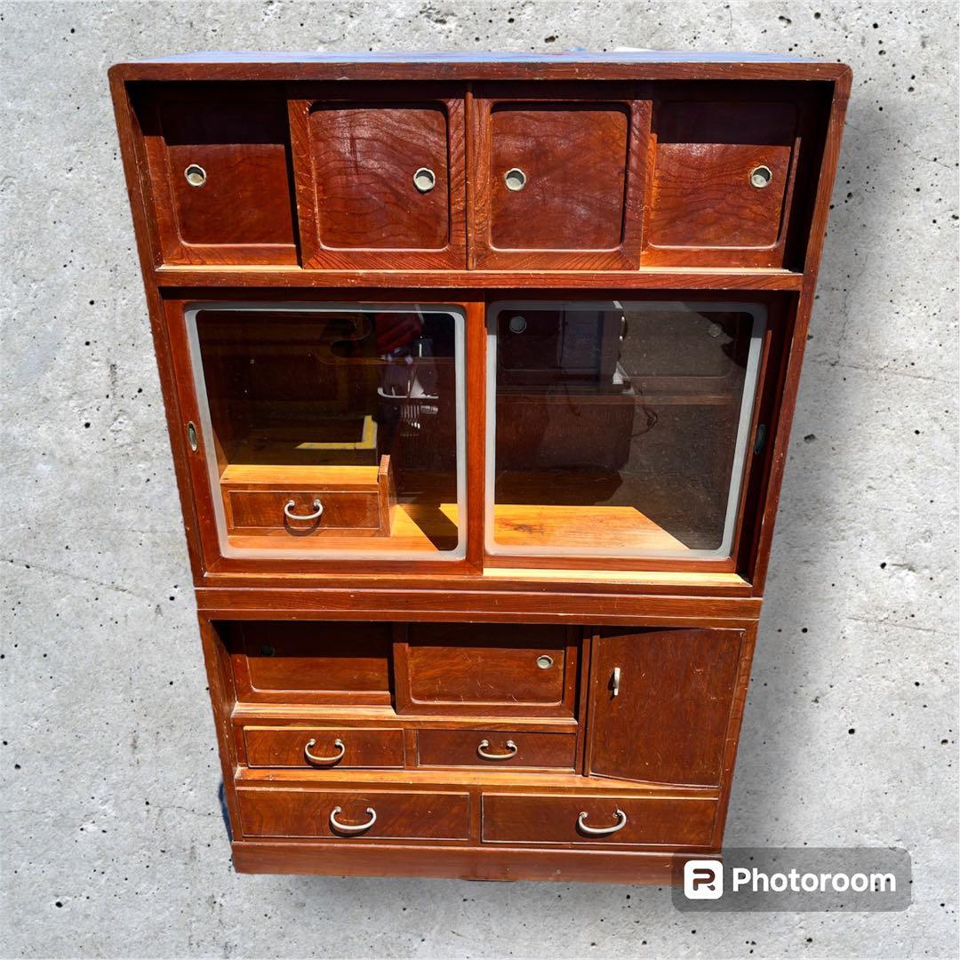 アンティーク】木製 水屋箪笥 和簞笥 食器棚 飾り棚 昭和レトロ 古家具