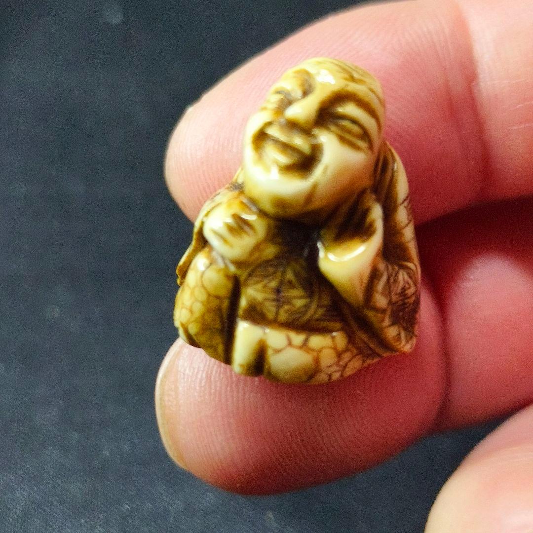 江戸骨董 根付 布袋様 無銘 縞模様 天然貴重材 時代物 蒐集家放出品