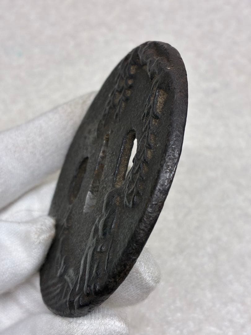 Z04）鉄地大鍔 鐔 鍔 人物風景図 江戸時代 正阿弥 刀装具