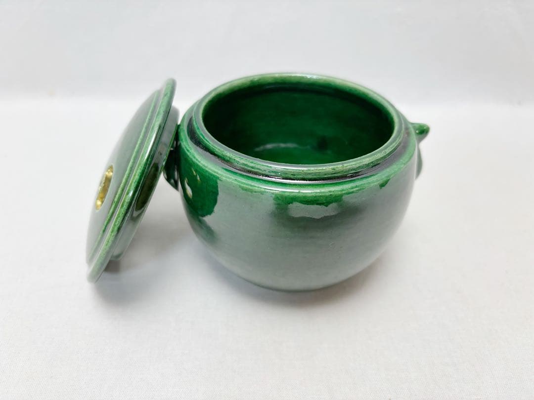 未使用 茶道具 佐々木松楽作 青楽 三ツ具足 利休忌 陶印