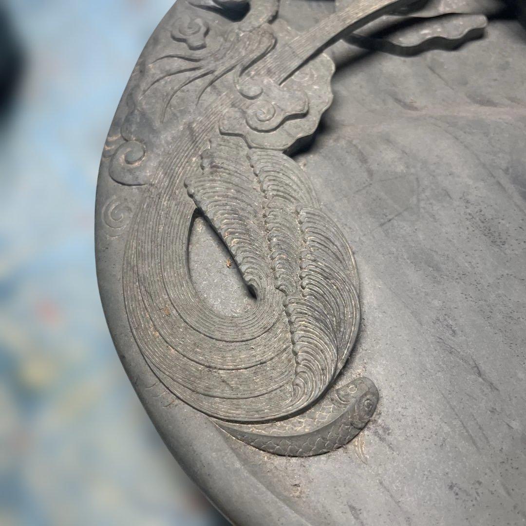 一点物一枚岩大きな龍彫刻の石製硯
