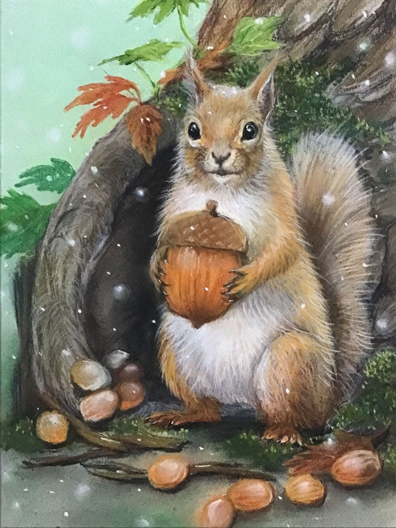 冬支度 ハンドメイドパステル画 絵画アート原画