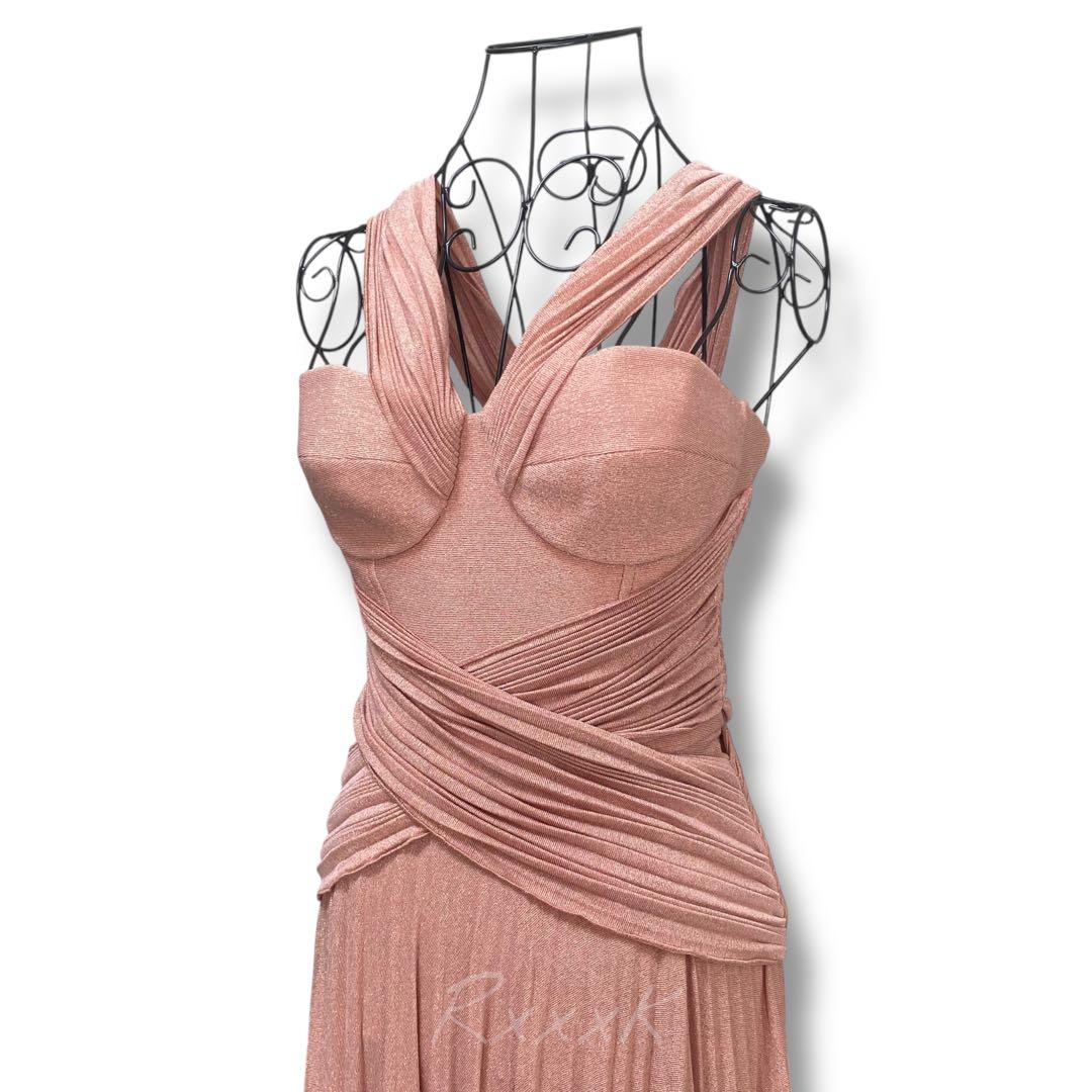 【イタリア製】エリザベッタフランキ 高級 ロングドレス マキシ プリーツ ピンク