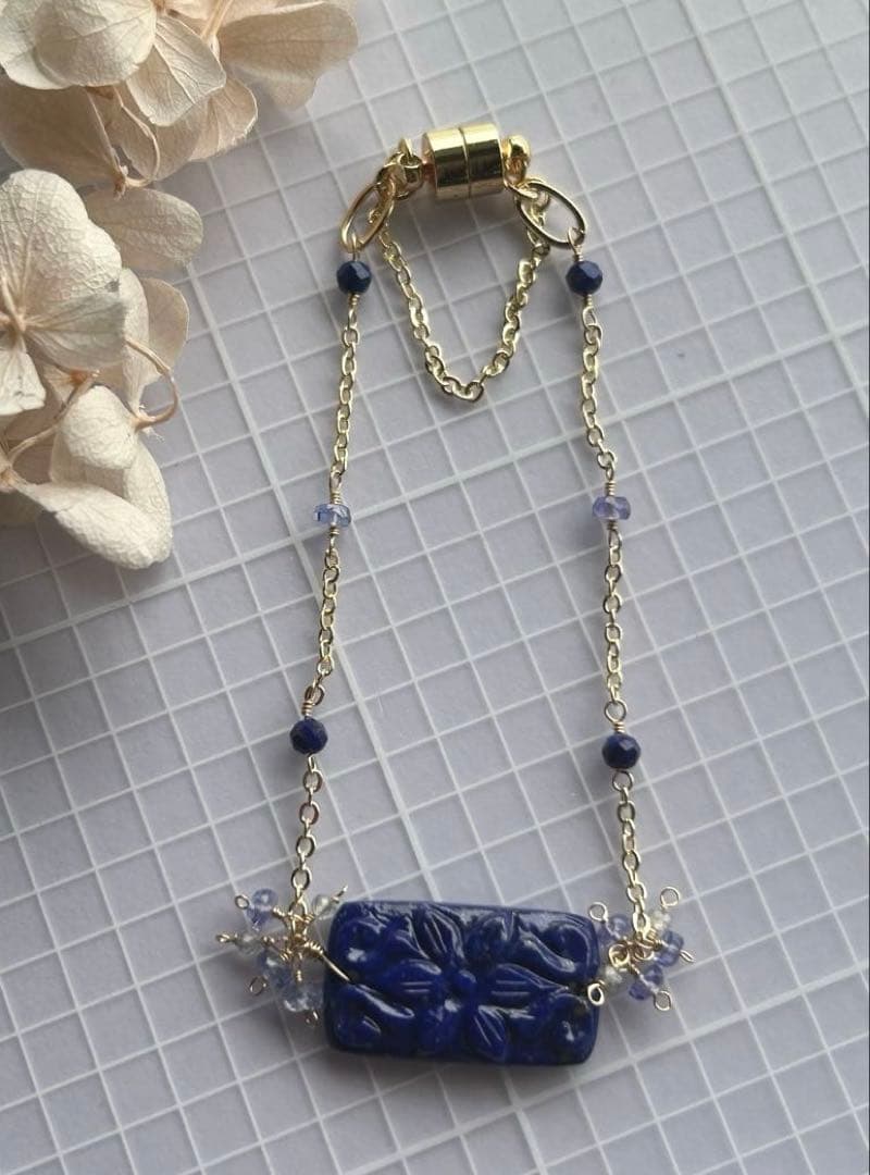 ラピスラズリカービング＆タンザナイトのブレスレット他　14kgf