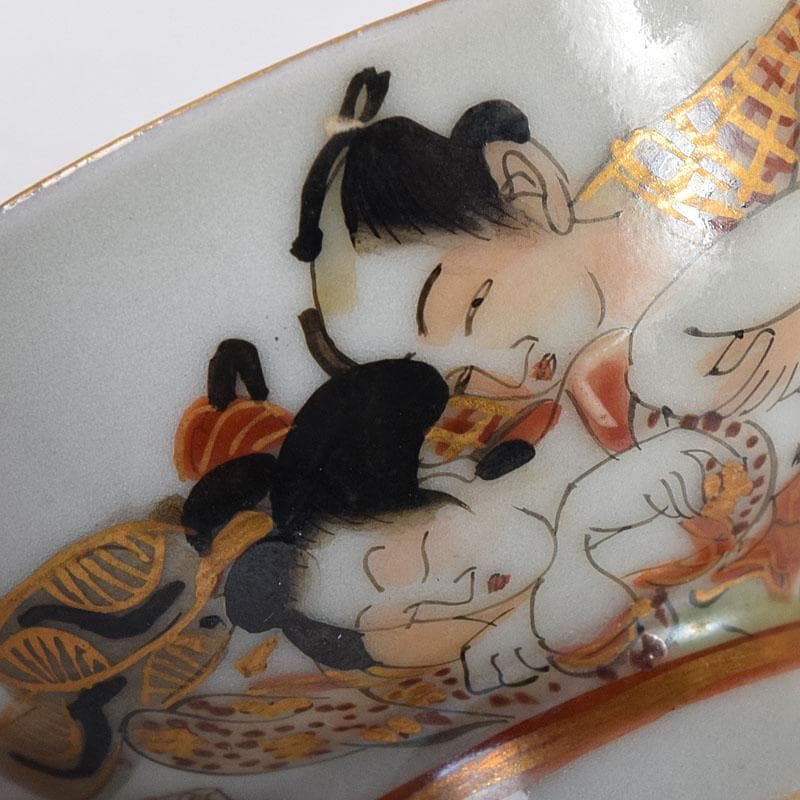 九谷焼 古九谷 色絵金彩 浮世絵 艶絵 春画盃 時代箱 C 7607