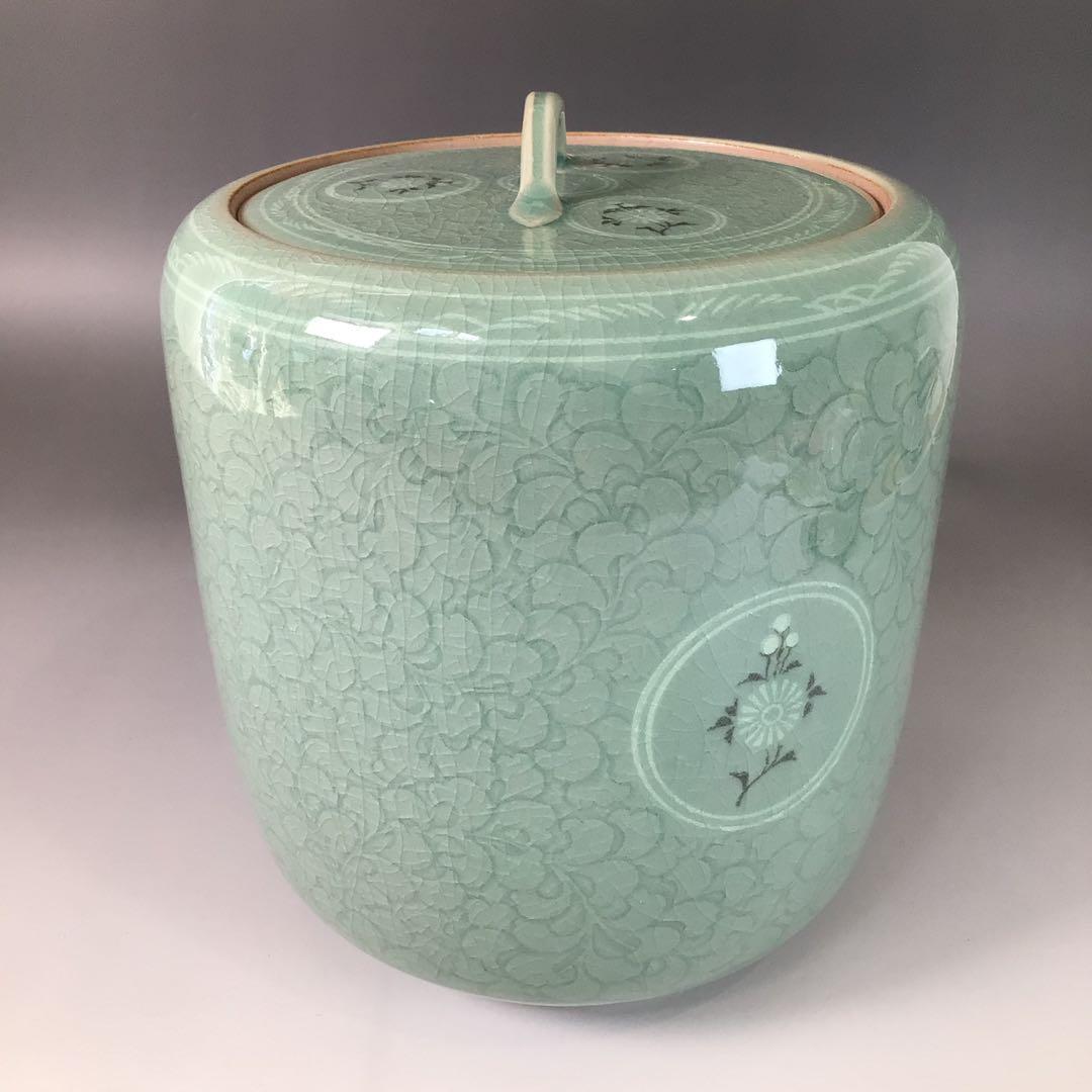 R765 水指 『青珍窯 梁命煥造』『高麗青磁水指』 共箱 茶道具