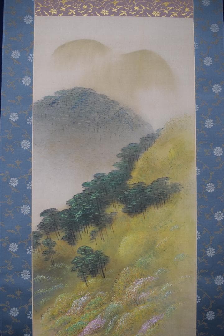 真作】明藤竹汀/嵐峡図/山水図/春景嵐峡図/掛軸