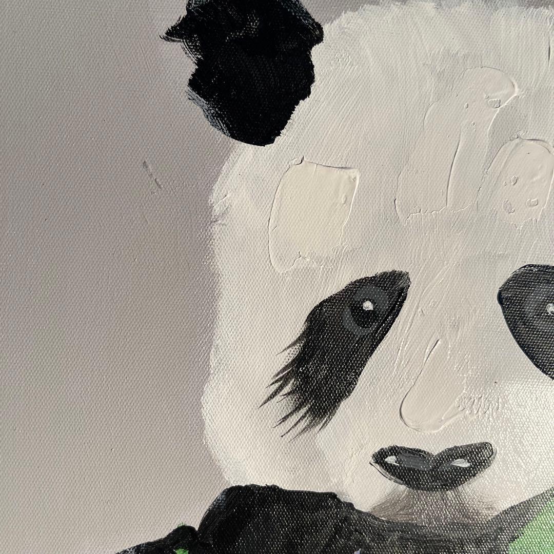 手書き油絵 パンダさん 額付 絵画 インテリア 油彩画