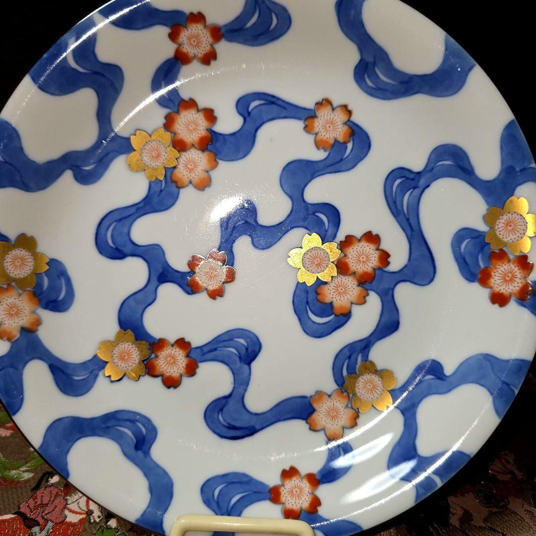 ご購入者様ご確認用　②深川製磁　希少　川に桜　中皿　18.5cm 　絵皿　1枚