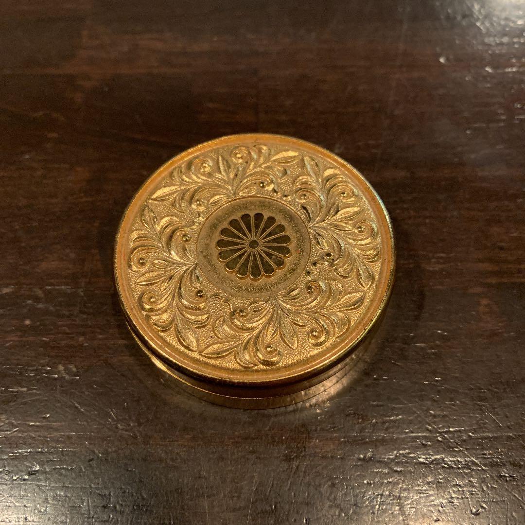 古い 骨董 朱肉入れケース 小24K GP金ゴールド 菊の御紋 アンティーク