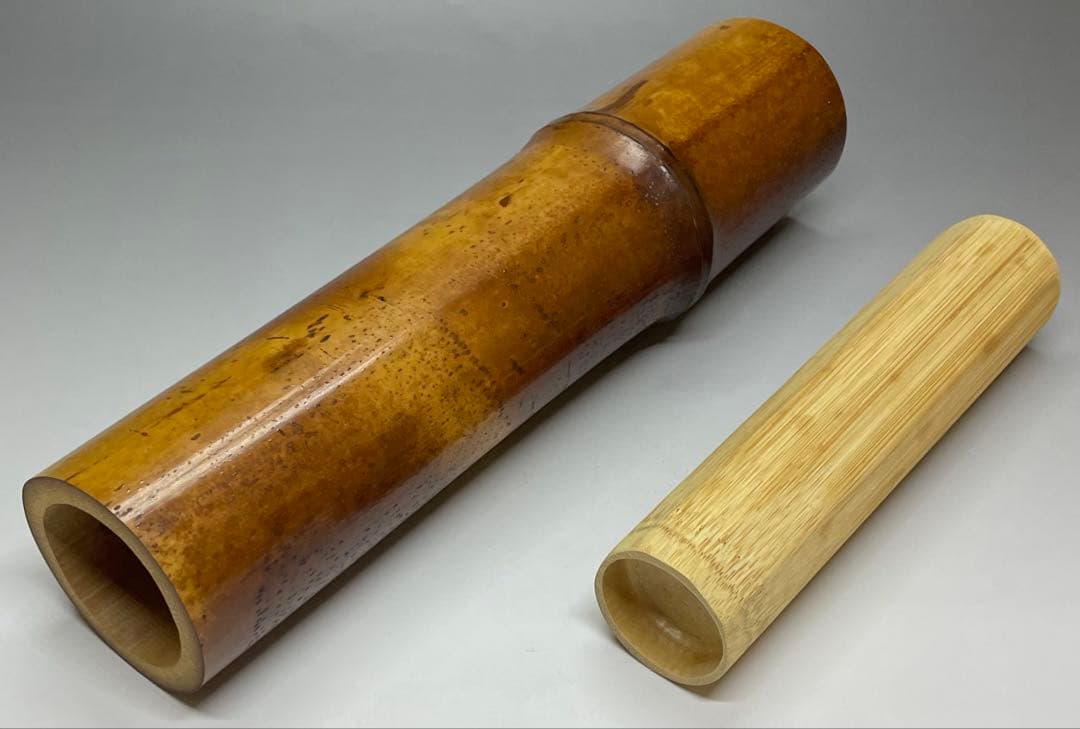 尺八花入 銘:真心 前大徳寺 福本積應書付 共箱 共布