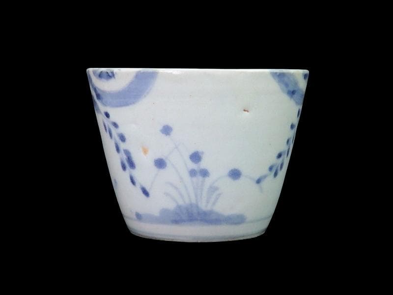 古伊万里　染付　藤の図　大振蕎麦猪口　江戸期　C038AS-CXa