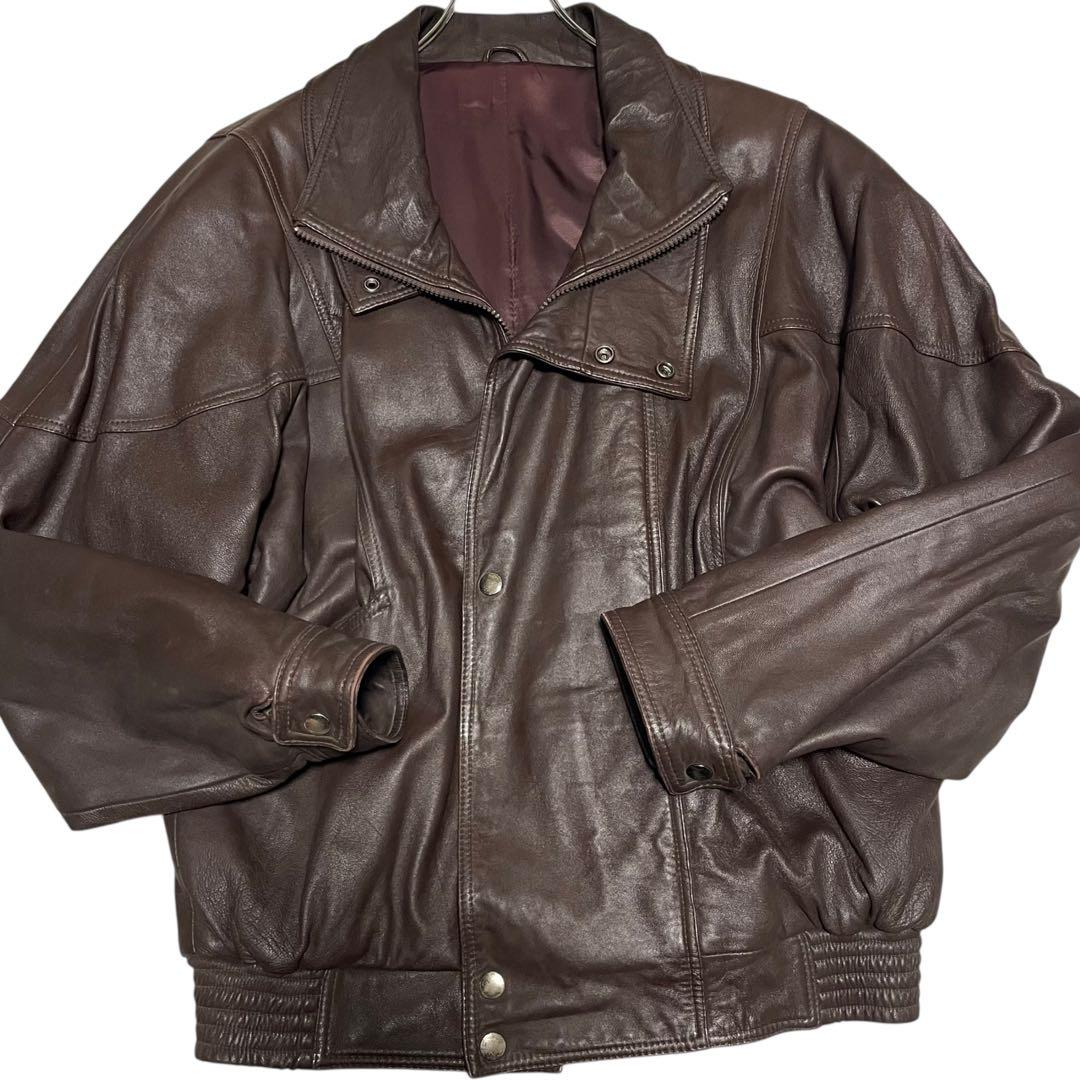 vintage】牛革 本革 カウレザーシングルライダースジャケット ブラウンL