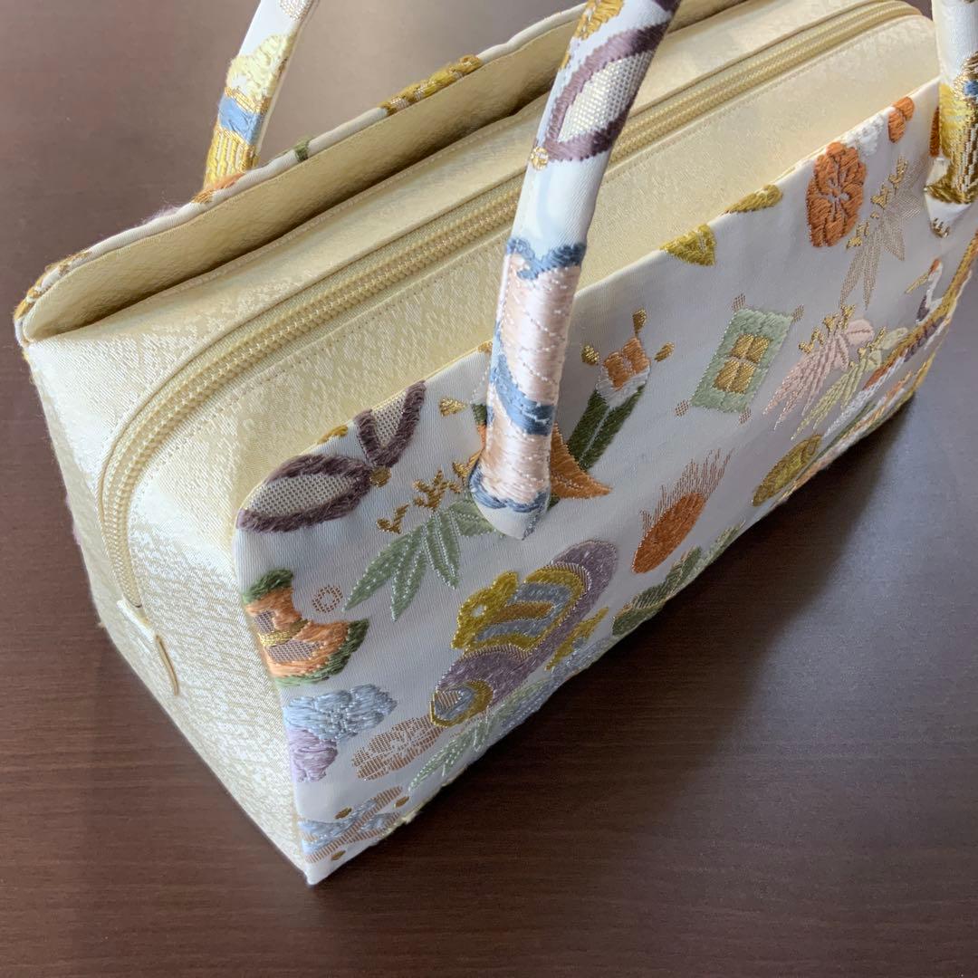 【井澤屋】利休バッグ　和装用バッグ クリーム色 唐織　707292