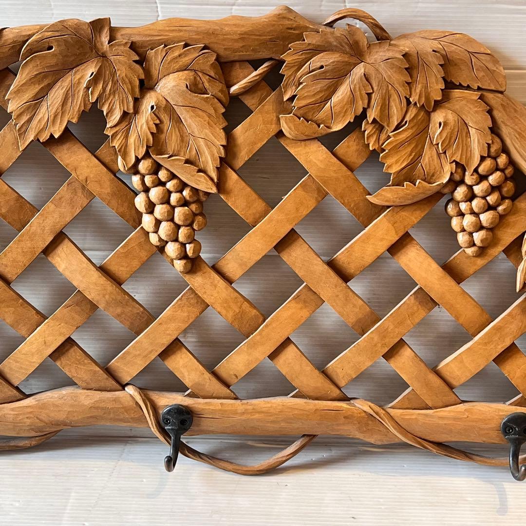 一点もの 木彫り 木製 ぶどう ハンガー掛け 帽子掛け インテリア