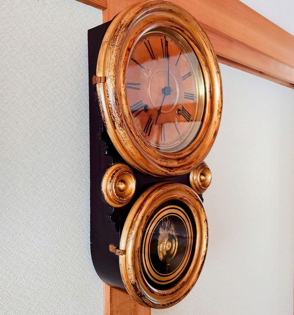 〈完動・美品〉松下時計製造所(初期松下)　金彩張り四ツ丸達磨型ゼンマイ振り子時計